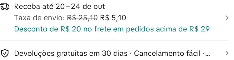 Detalhes do frete e devolução
